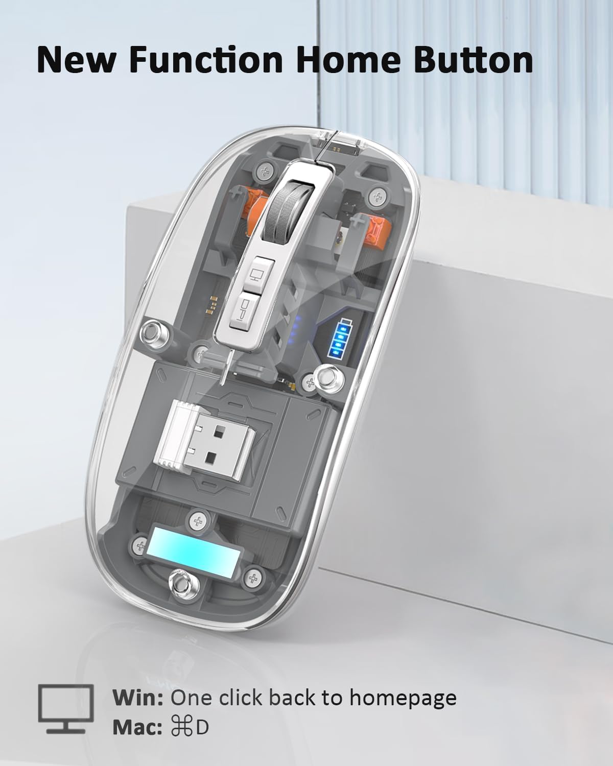 Transparent Wireless and Bluetooth Rechargeable Mouse