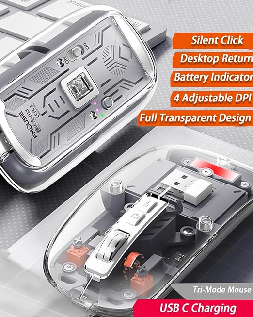Transparent Wireless and Bluetooth Rechargeable Mouse
