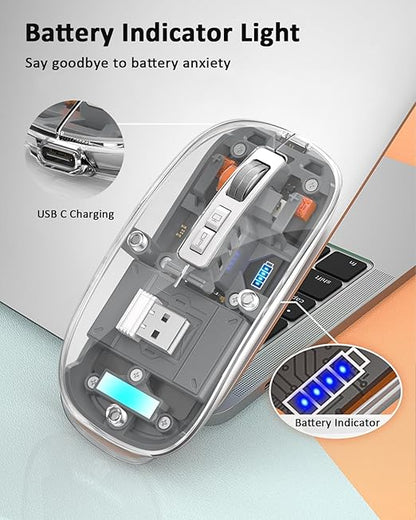 Transparent Wireless and Bluetooth Rechargeable Mouse
